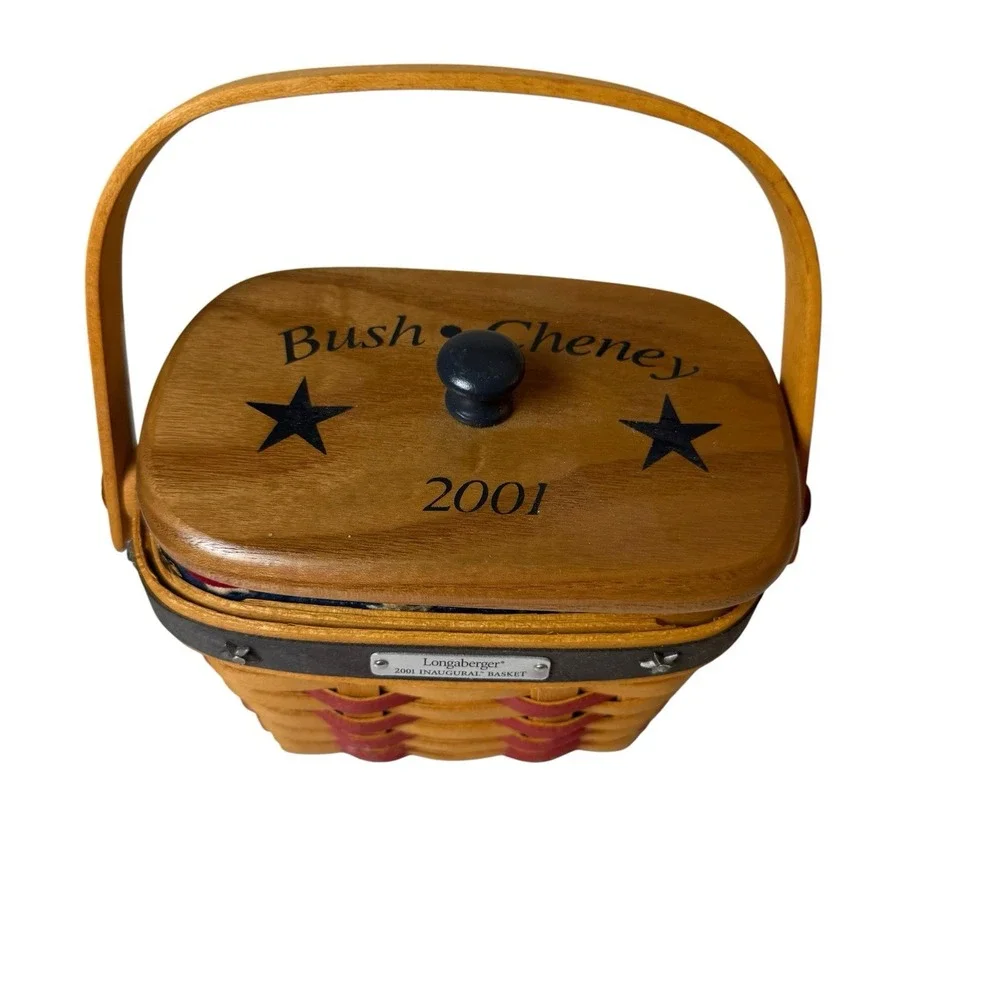 Longaberger 2001 Inaugural Basket Bush Cheney Fabric & Plastic Liner Lid USA